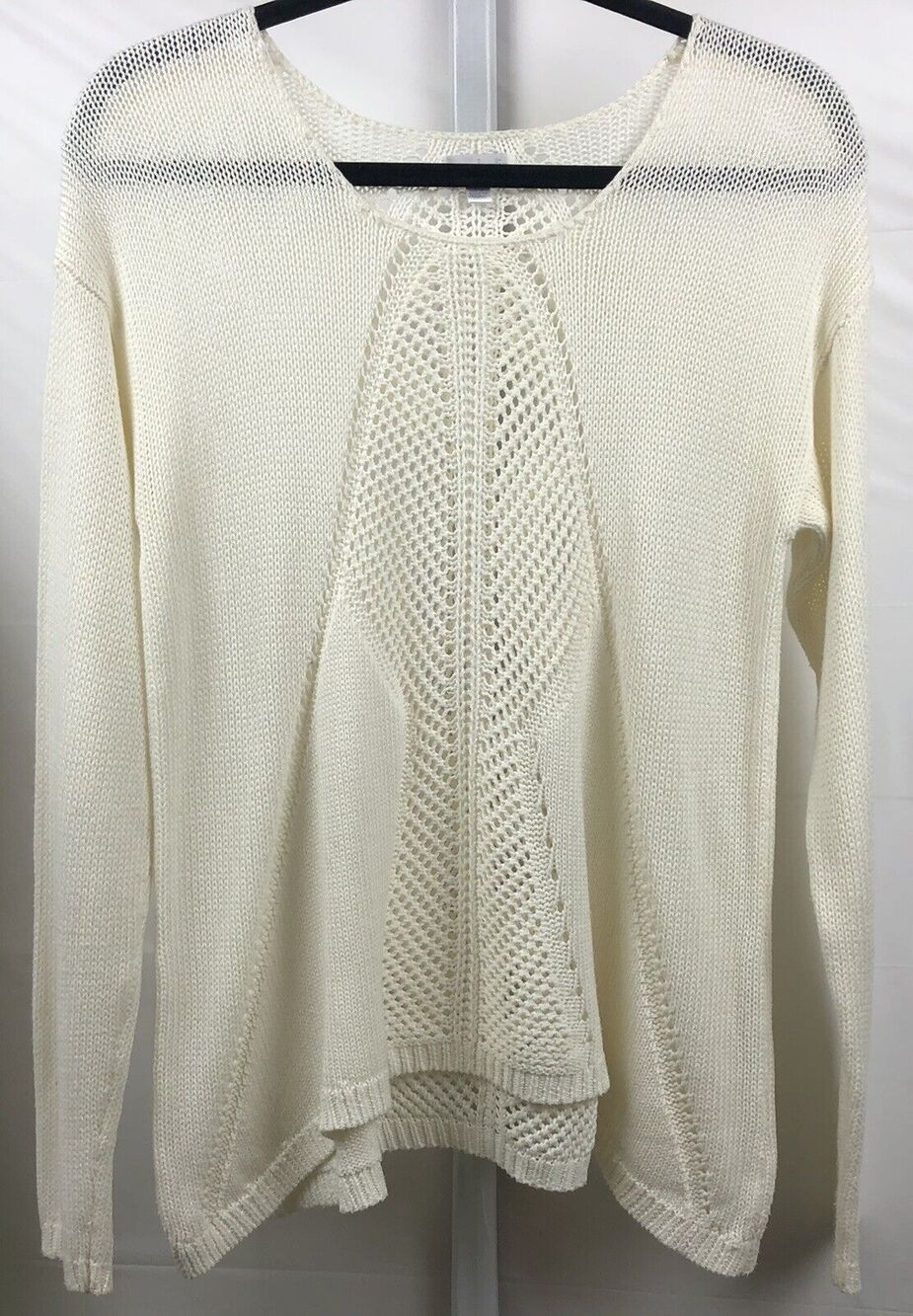 Charming Charlie Sweater Women M Ivory Open Knit Pullover Stretch Hi Low Casual